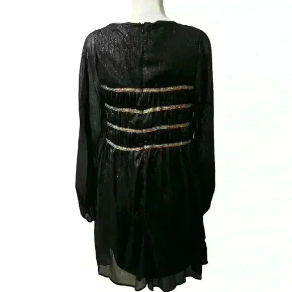 Hayden Black Cold Shoulder Sparkly Dress Gold Pleated Accents - Picture 4 of 7